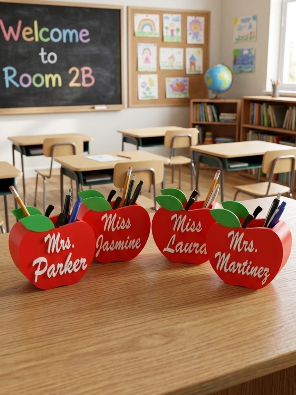 Apple Pencil Pen Holder - Office Decor - Teacher Gift - Custom Name